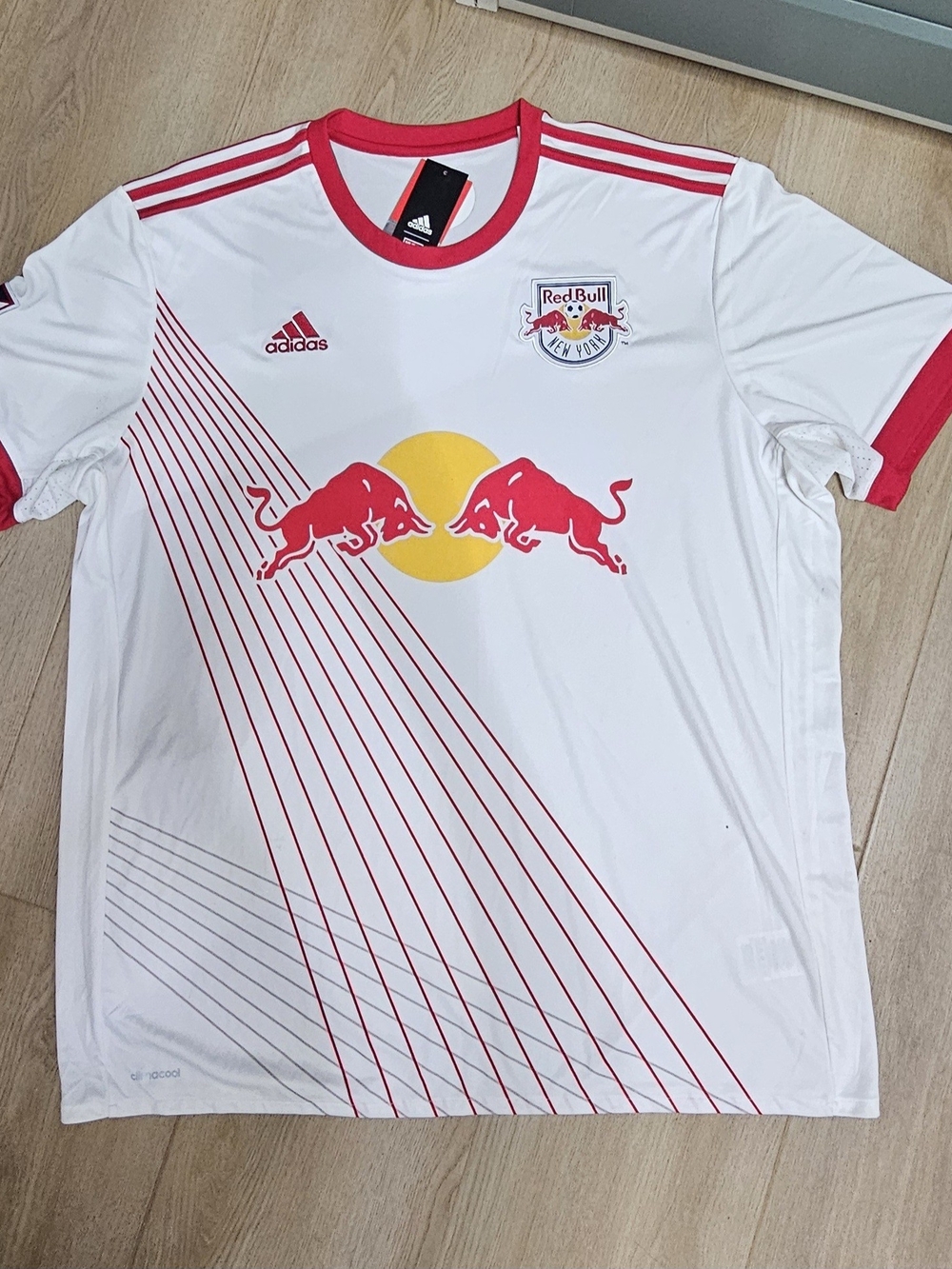 adidas White and Red Red Bull New York Men's Soccer Jersey